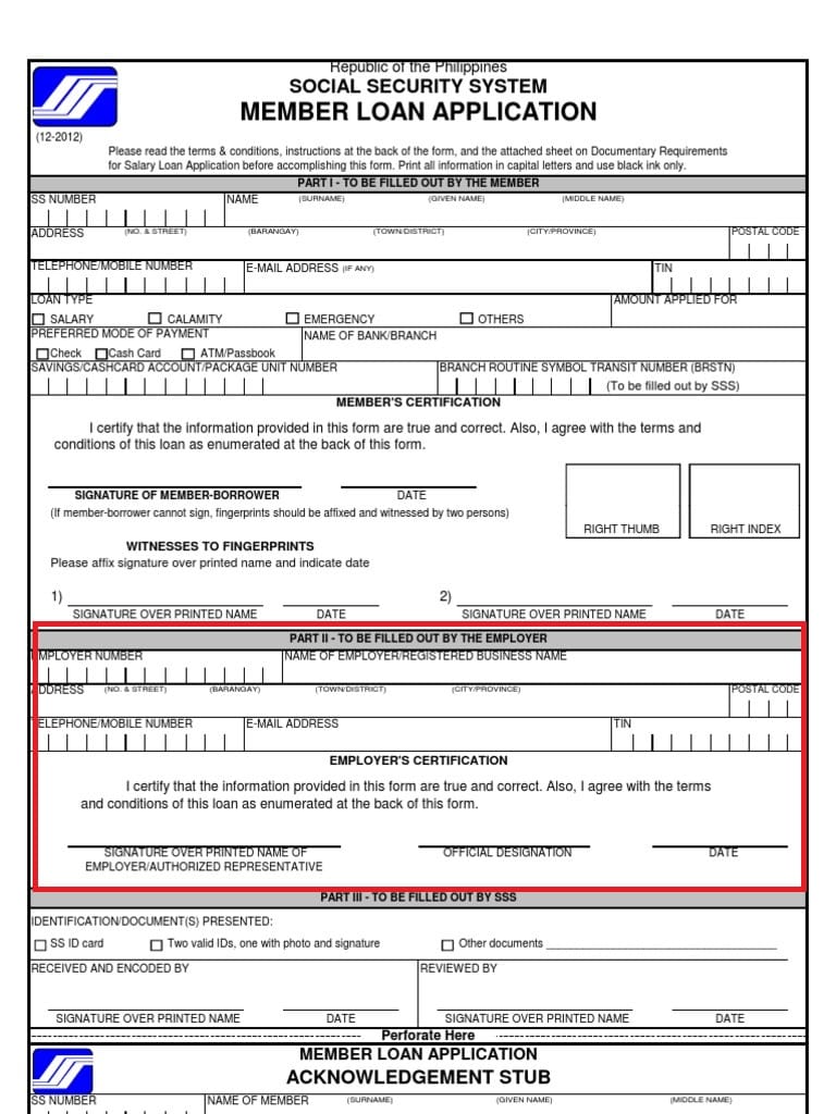 SSS loan application form