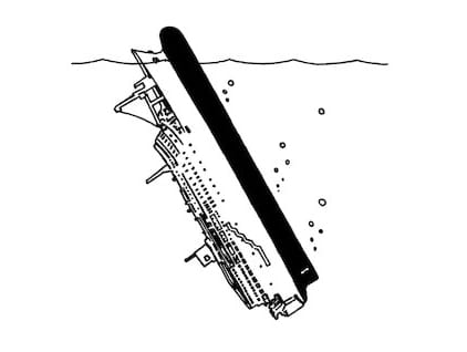 Ship sinking into the water. Must the captain of this vessel go down with her?