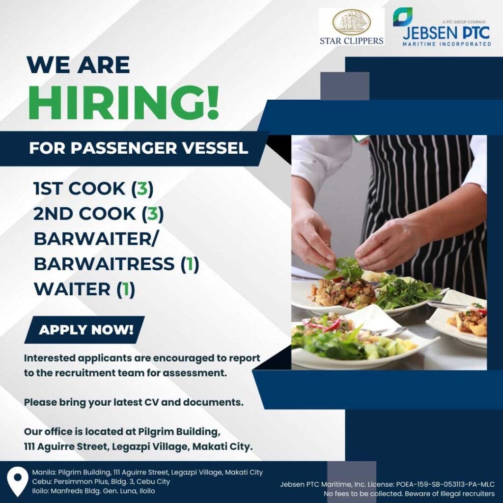 Jebsen PTC hiring for Passenger Vessels.
