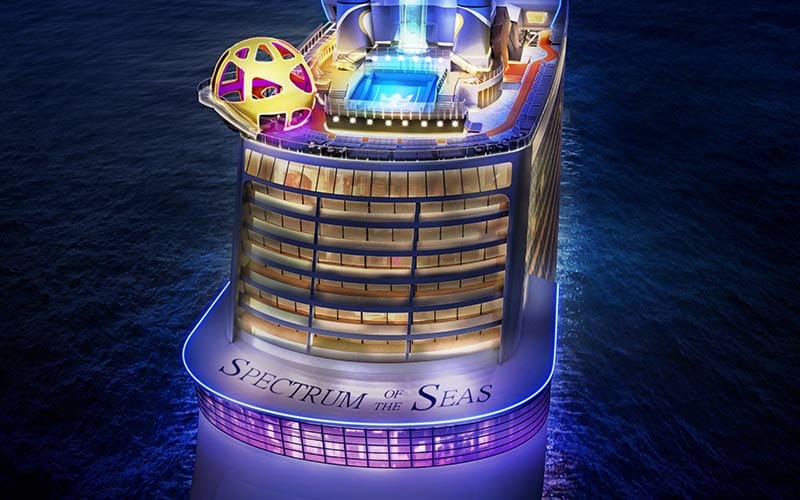 Royal Caribbean Lines Spectrum of the Seas with its fabulous lighting.