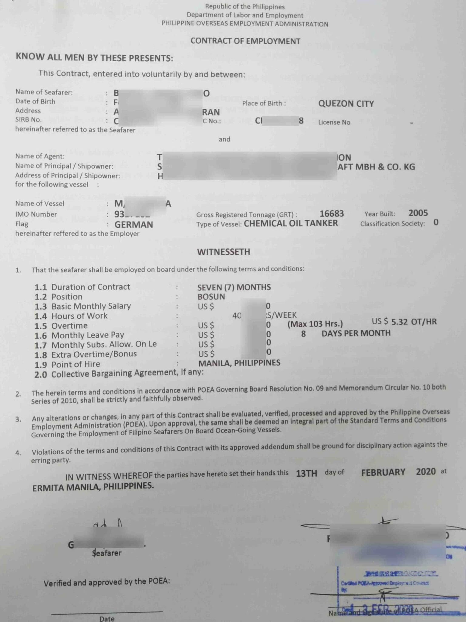Proof of Overseas Employment (POEA Contract)