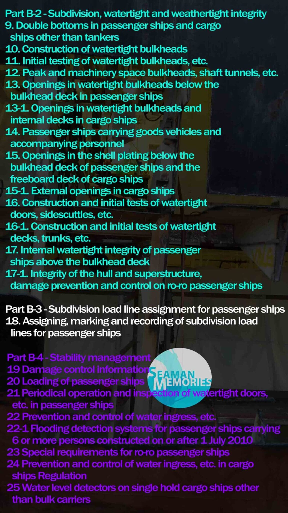 SOLAS Chapter II- 1 Construction- Structure, subdivision and stability, machinery and electrical installations Part B2 to B4