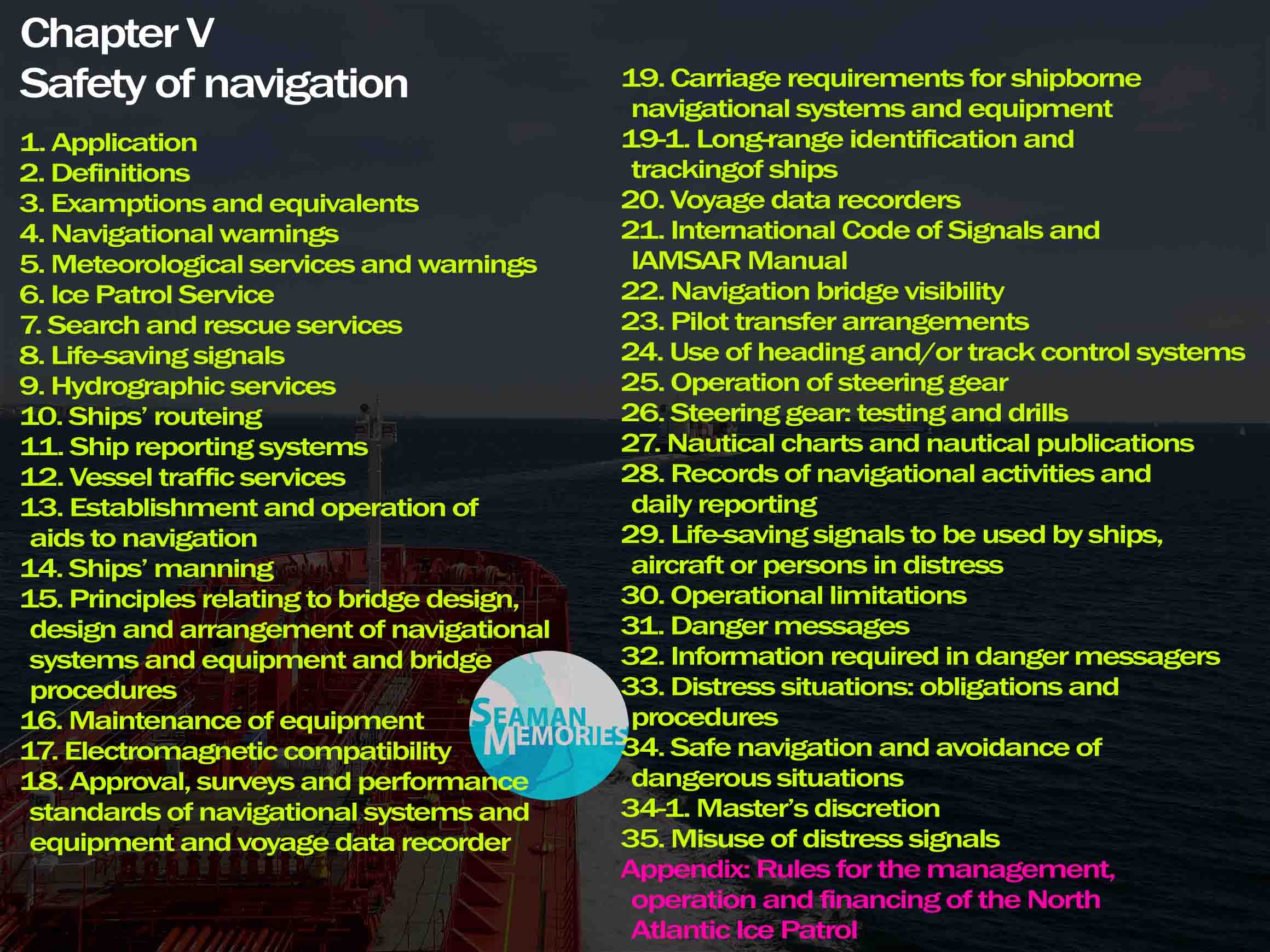 SOLAS Chapter V - Safety of Navigation.