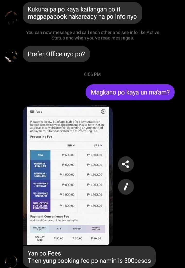 A seafarer's chat inquiring about fixer's rate for booking SID.