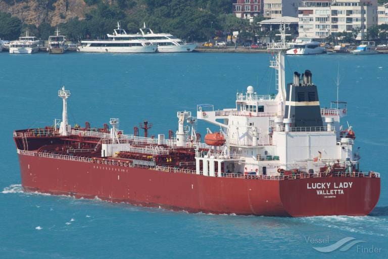 Lucky Lady tanker vessel sailing near the coast.