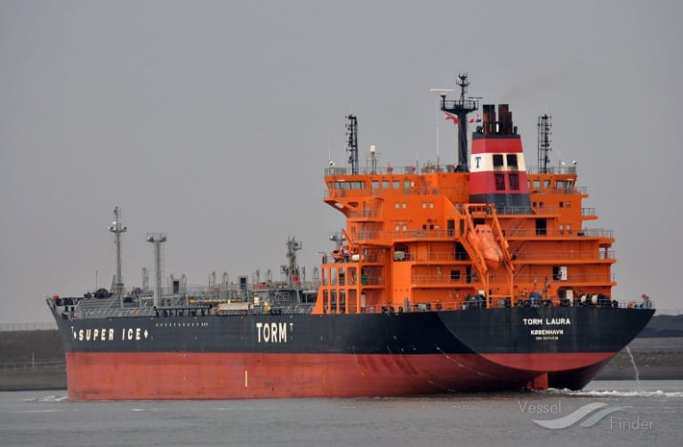 Torm Laura sailing along the narrow channel.