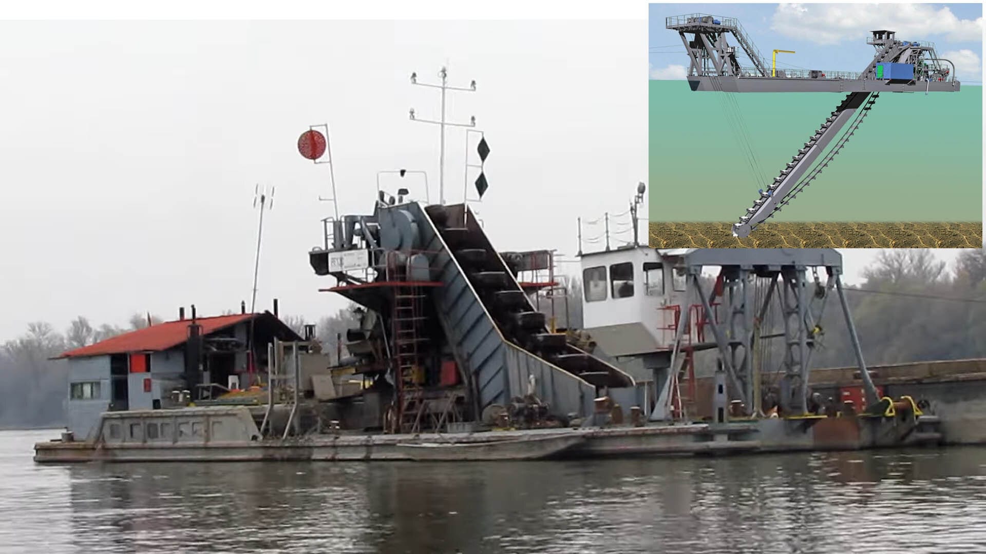 Bucket Ladder Dredger in operation.