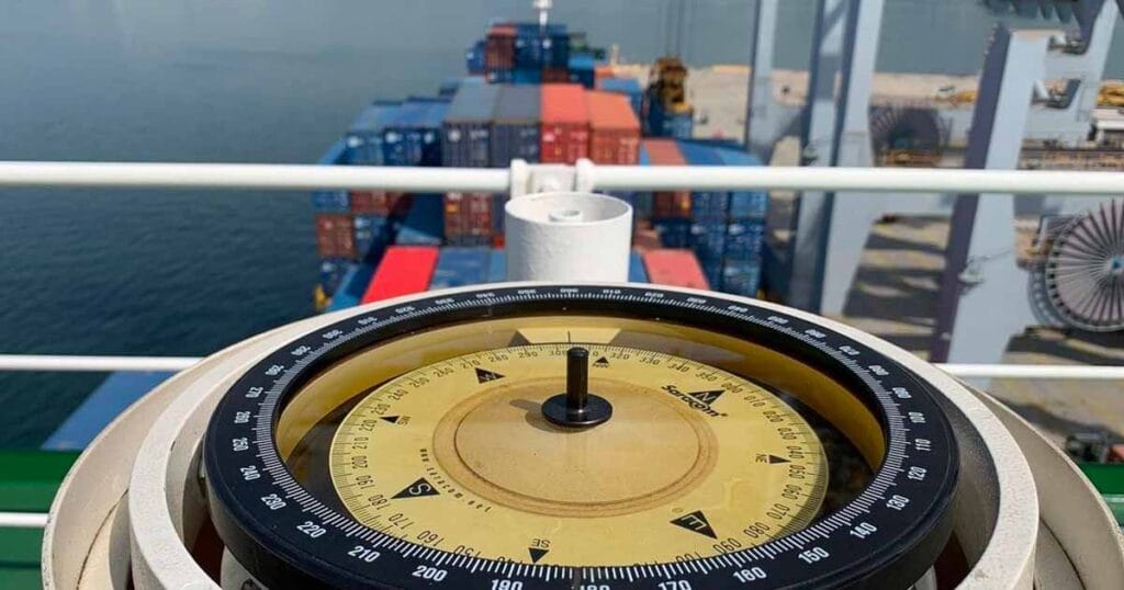 A magnetic compass installed on the monkey island.