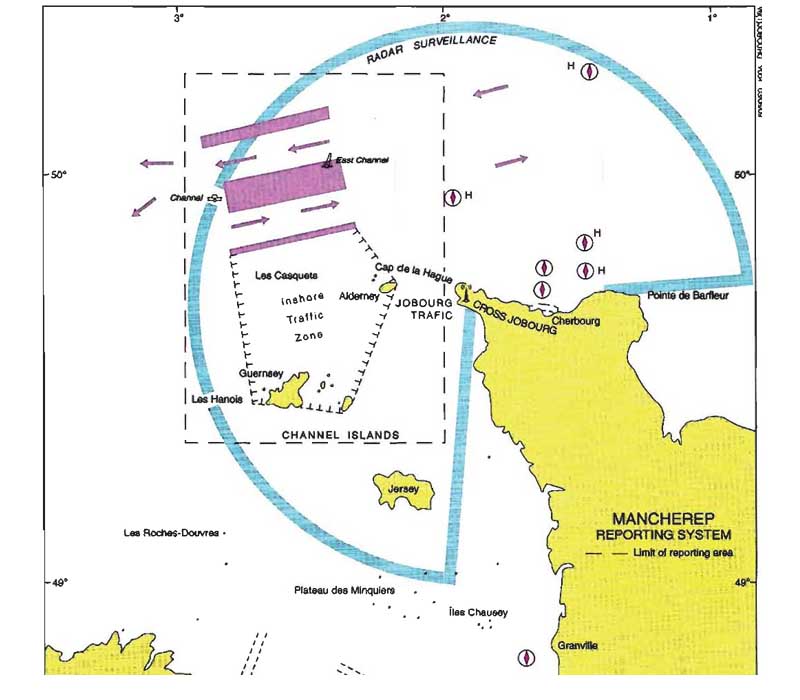 A map of MANCHEREP Reporting System in the Dover Strait.