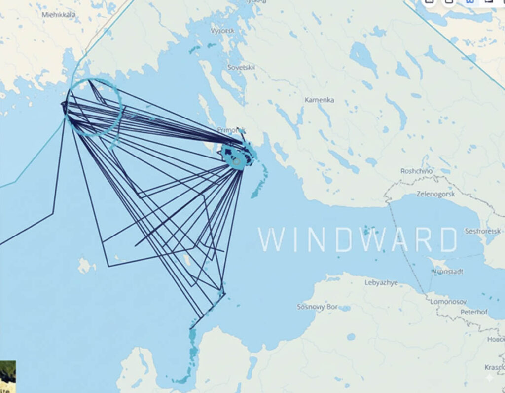 A map of the Baltic Sea showing ECDIS jamming effects near the Gulf of Finland.
