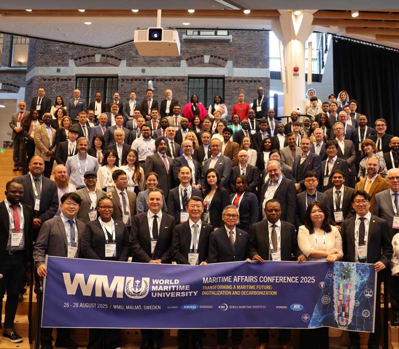 A photo ops of the staffs and attendees of World Maritime University's Maritime Affair Conference.