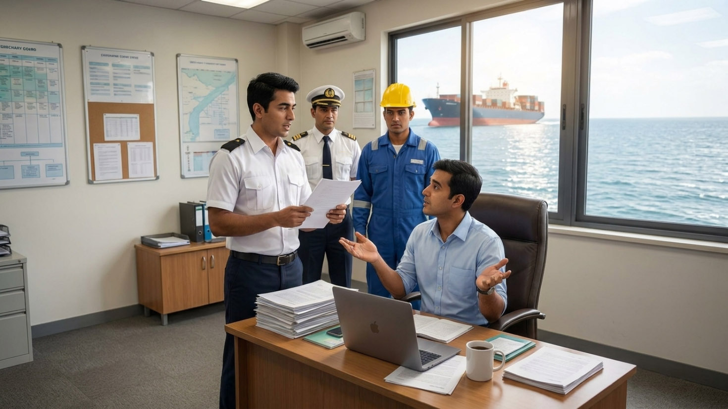 A cadet presenting his promotion letter from the captain but the crewing manager denies it.