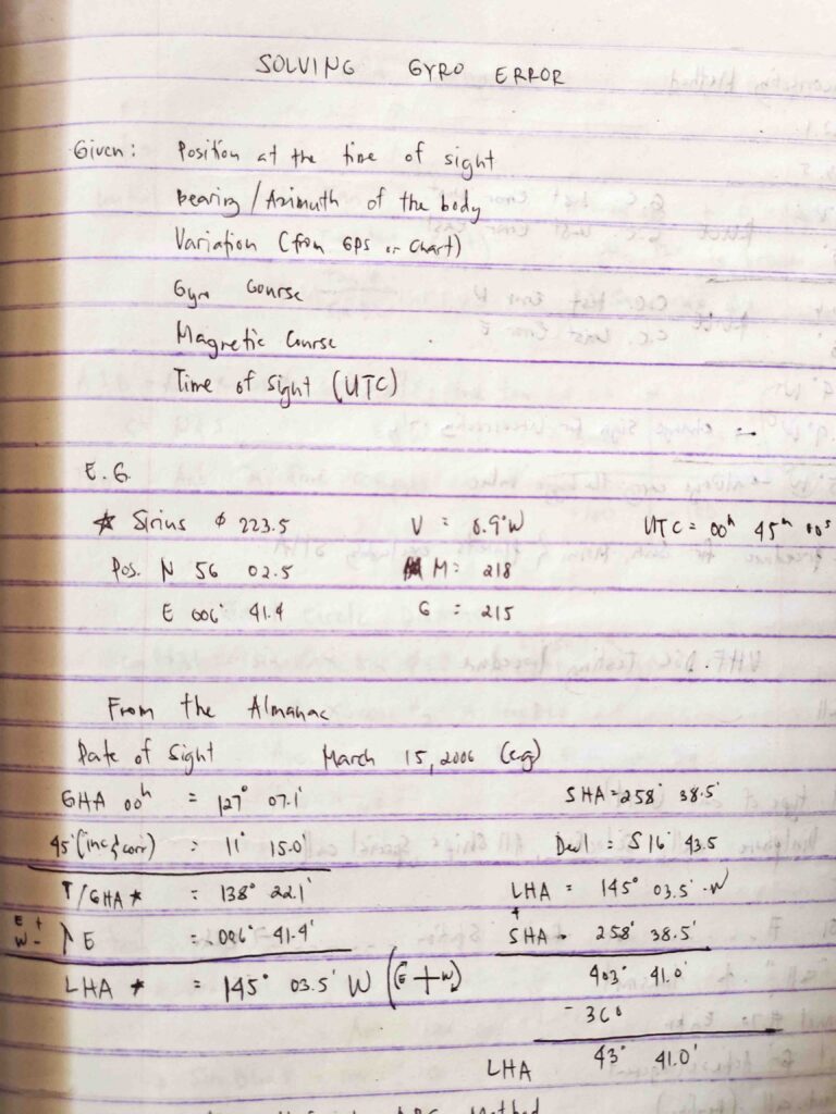 Master notebook on solving gyro error on board a ship.